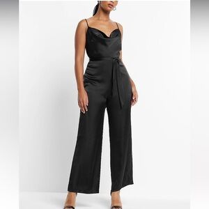 Satin Belted Cowl Neck Wide Leg JumpsuitSz XL